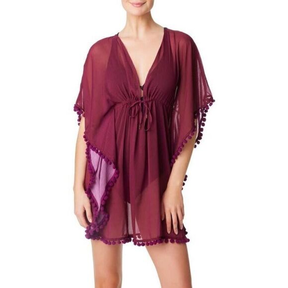Bleu Rod Beattie RBGS00801 Women's Sz M Maroon Red Chiffon Caftan Cover-Up - Picture 1 of 7